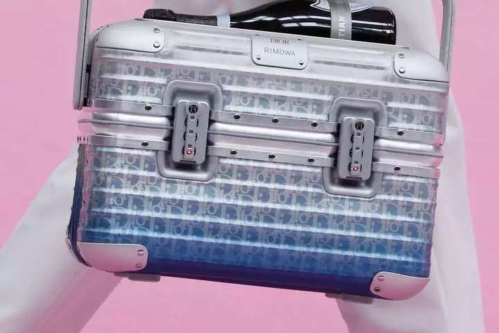 DIOR AND RIMOWA Carry-On Luggage Gradient Blue Dior Oblique Aluminum